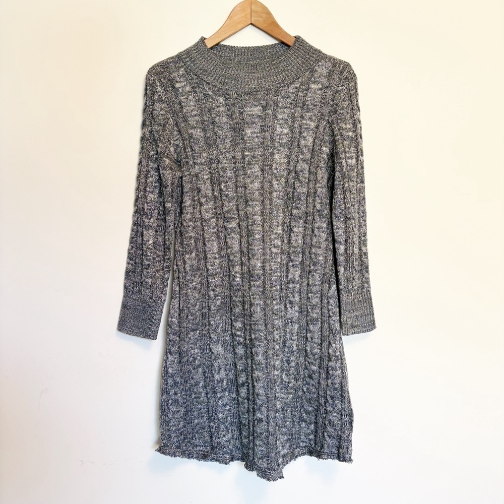 Soft Surroundings Gray Cable Knit Sweater Dress PM – Cozy Mock Neck Long Sleeve